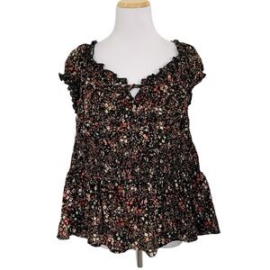 Old Navy Ditsy Floral Print Smocked Top Womens 2X Fall Colors Short Sleeve